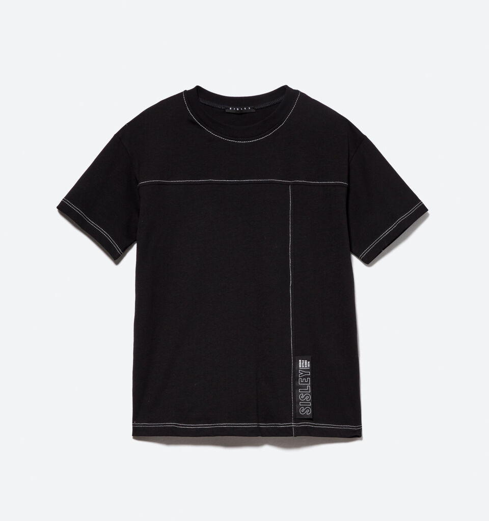 T-shirt with logo label - null - Black | Sisley Young image number 1